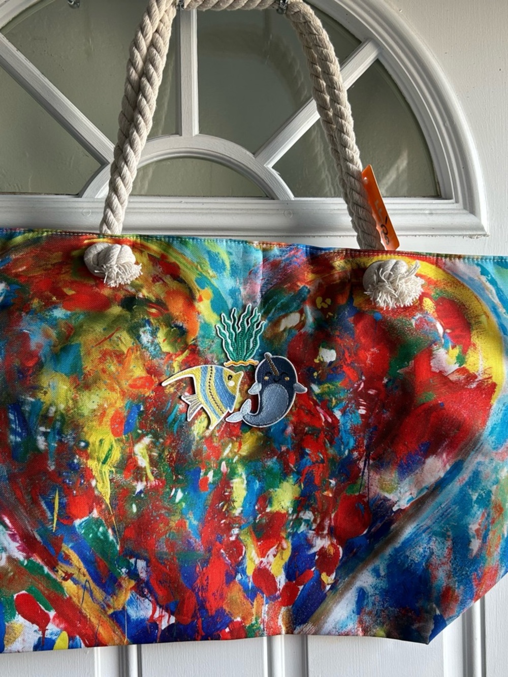 Colorful Tropical Canvas Tote Bag with Rope Handles - Ocean Aquatic Theme